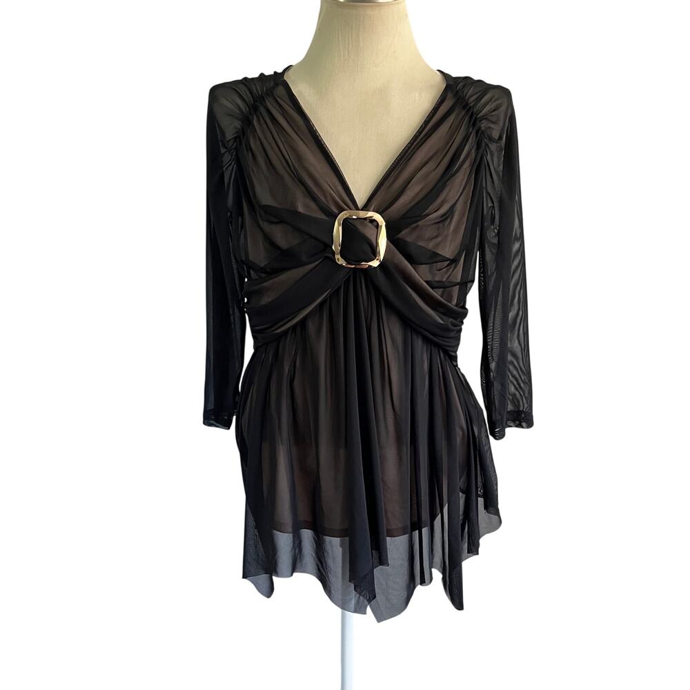 Black Mesh Babydoll Top Sz XL Whimsygoth Fairy Grunge Witchy Stretchy